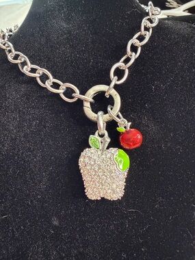 Y2K RARE Teacher Swarovski crystal apple necklace
